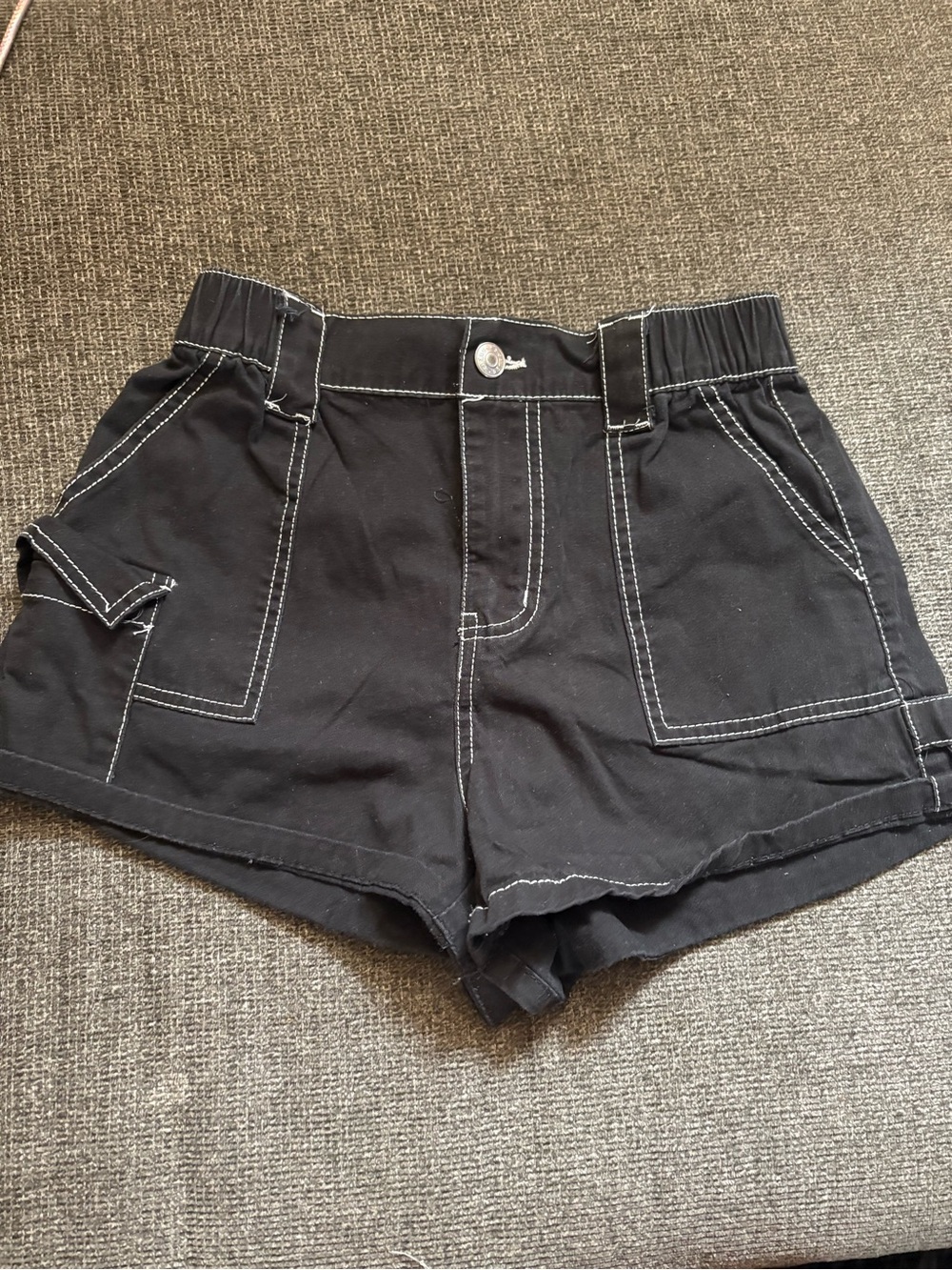 Charlotte Russe Black Cargo Shorts with Contrast Stitching